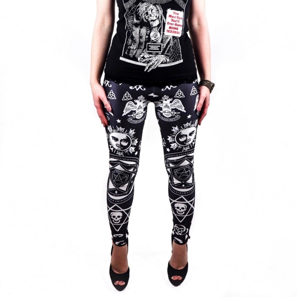 Satanic Symbols Printed Leggings, Small